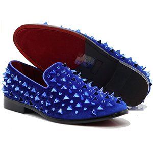 Men's Vintage Spike Dress Loafers Slip On Fashion Shoes Classic Tuxedo 09 sd blu